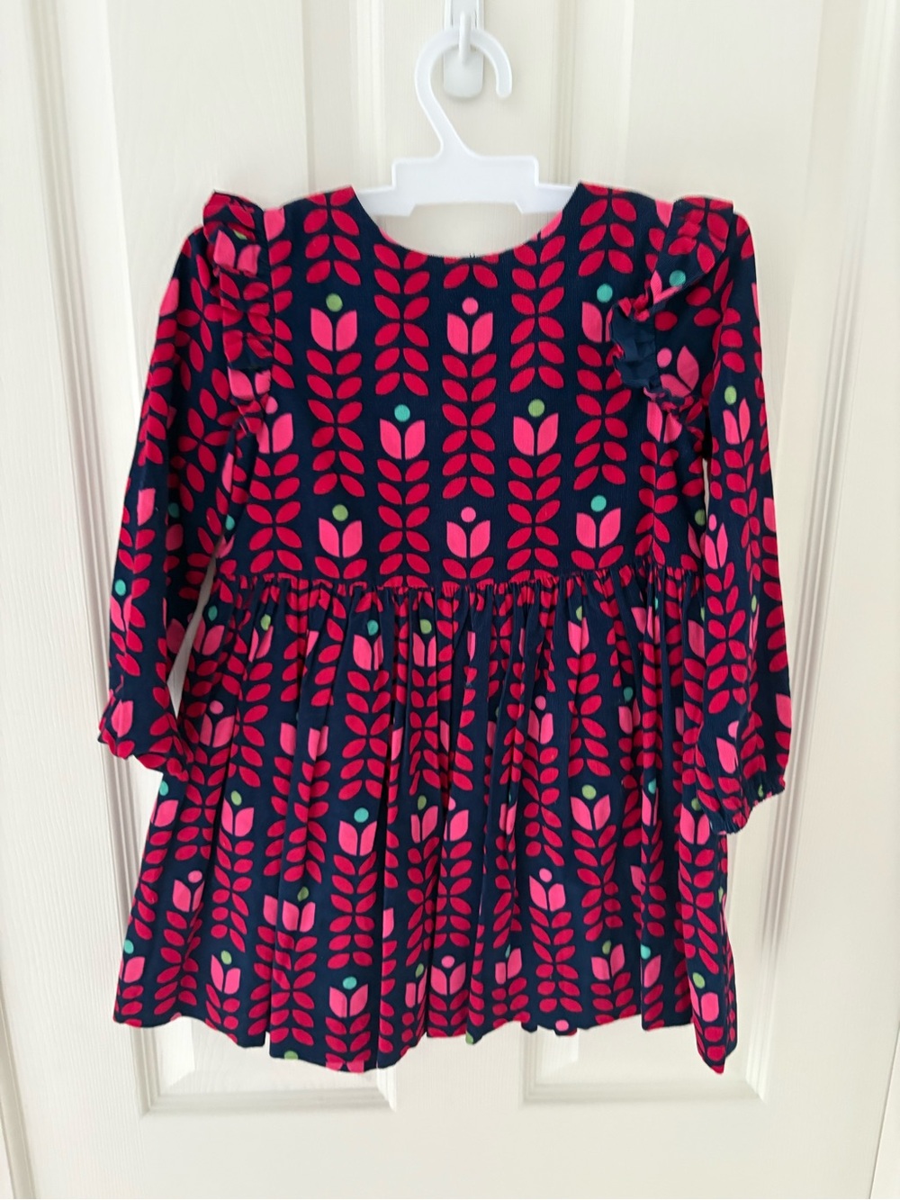 Jacadi velvet Dress with Pink Floral Print